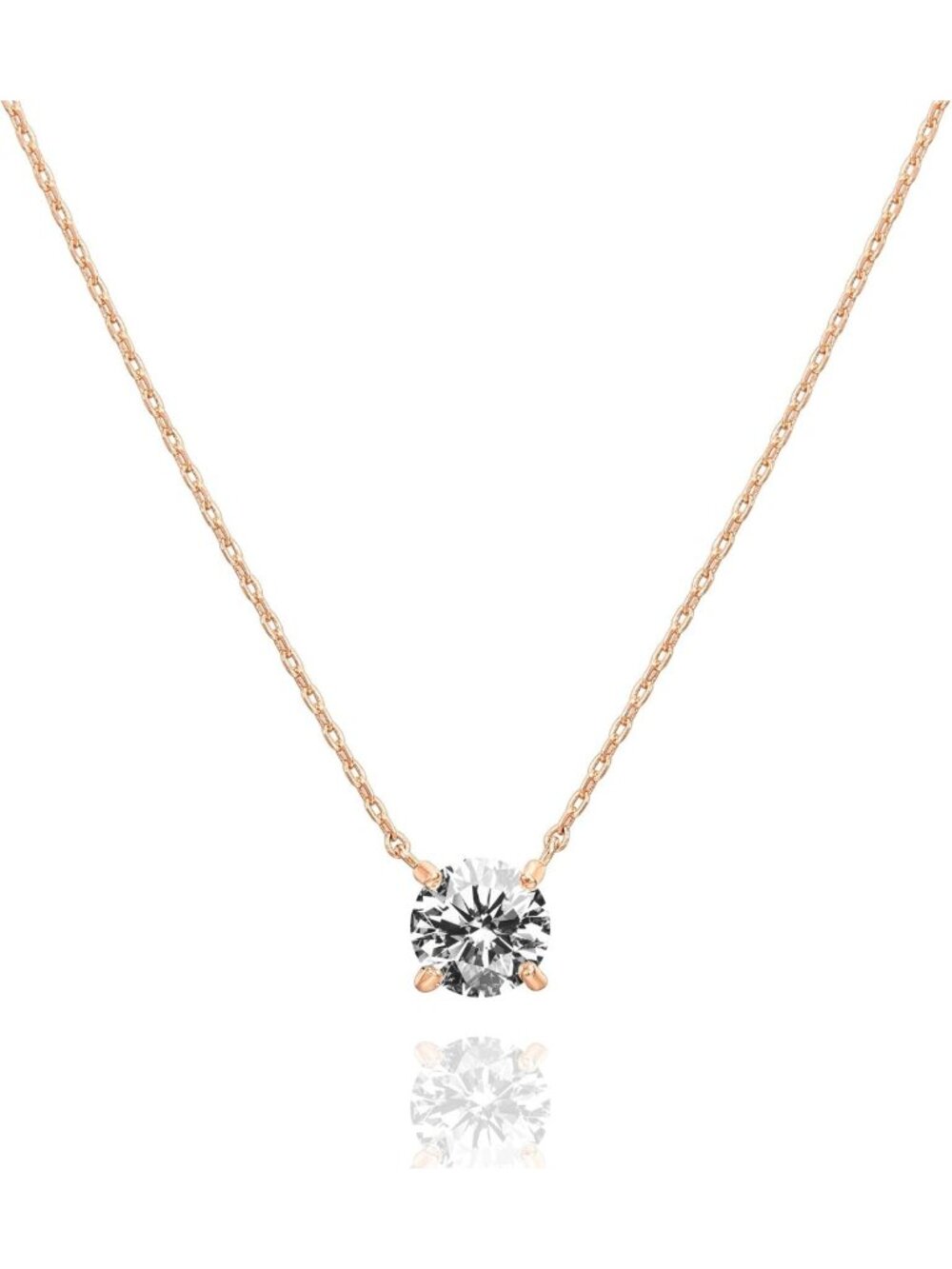 Dainty Solitaire Choker Necklace, 14K Gold Plated Rose Gold, Elegant Jewelry